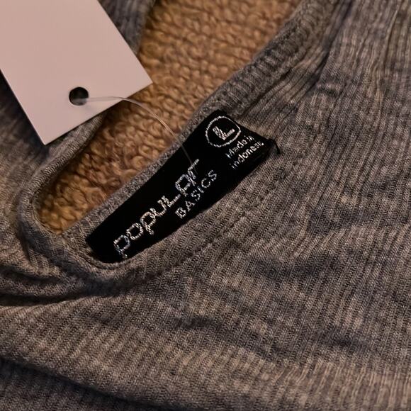Popular Basics gray ribbed mock neck body suit W double keyhole cutouts NWT L - Picture 5 of 7